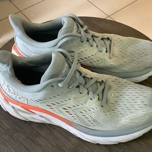 Hoka Women's Light Gray and Coral Athletic Shoes Clifton 8